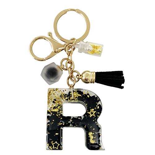 SELOVO Tassel Black Initial Keyring Clasp Letter Alphabet R Charm Key Chain