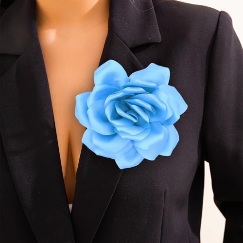 Image of Flower Brooch Pins for Women 5.5in Lapel Pins Large Rose Floral Brooches Dainty Satin Fabric Brooches Rose Flower Hair Clips Wedding Party Dance Clothes Accessories Jewelry