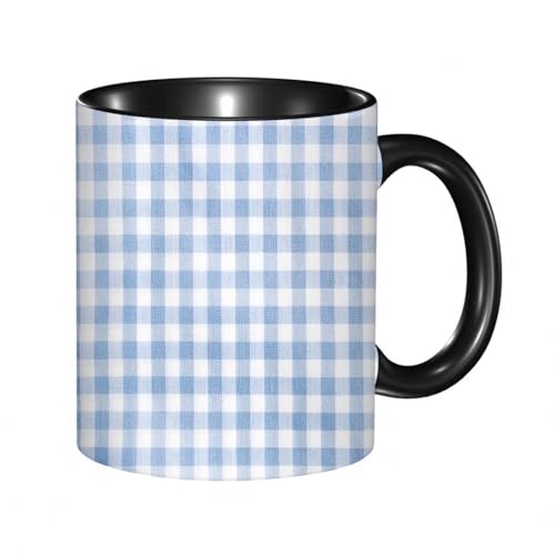 EKLMPS Tazas de Café,Taza de Cerámica para Té y Café,330ml/11oz,Regalos original,Aniversarios,nupical,desayuno,Románticos,Cuadros, cuadrados pequeños y rayas, cuadros vichy en colores pastel, s repeti