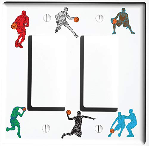 Basketball Light Switch Plate and Outlet Covers Basketball Sports Children's Room Wall Decor (Double Rocker/GFCI)