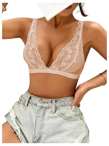 Image of SOLY HUX Women's Lace Bras Deep V Neck Wireless Bra Comfort Everyday Bralette