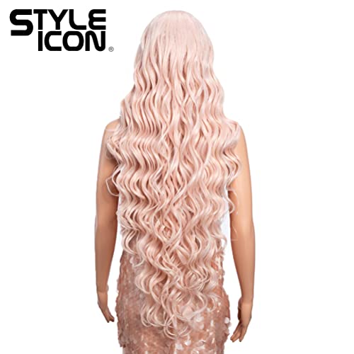 Style Icon 36" Lace Front Wigs Super Long Big Curl Pink Wigs With Baby Hair 130% Density Heat Resistant Fiber Synthetic Wig (36 Inch, Pink27) #TOP3