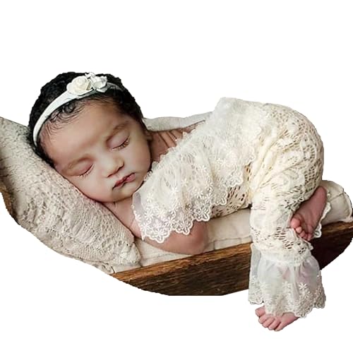 Image of Holibeat Newborn Girl Photography Props Baby Girl Photoshoot Outfits Infant Girl Lace Romper Costume 0-2M