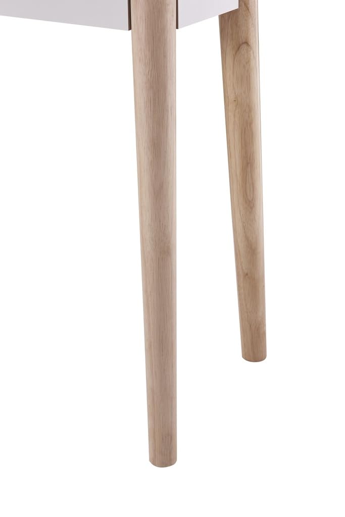 Recibidor Blanco con 1 Cajón y Patas de Madera de Haya – 80x30x60 cm – Consola Moderna de Entrada con Tirador en Símil Cuero