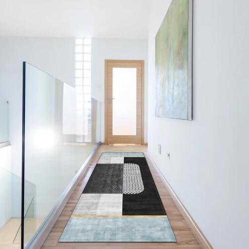 Alfombra larga de pasillo 70x200 cm antideslizante con diseño de retazos gris 6