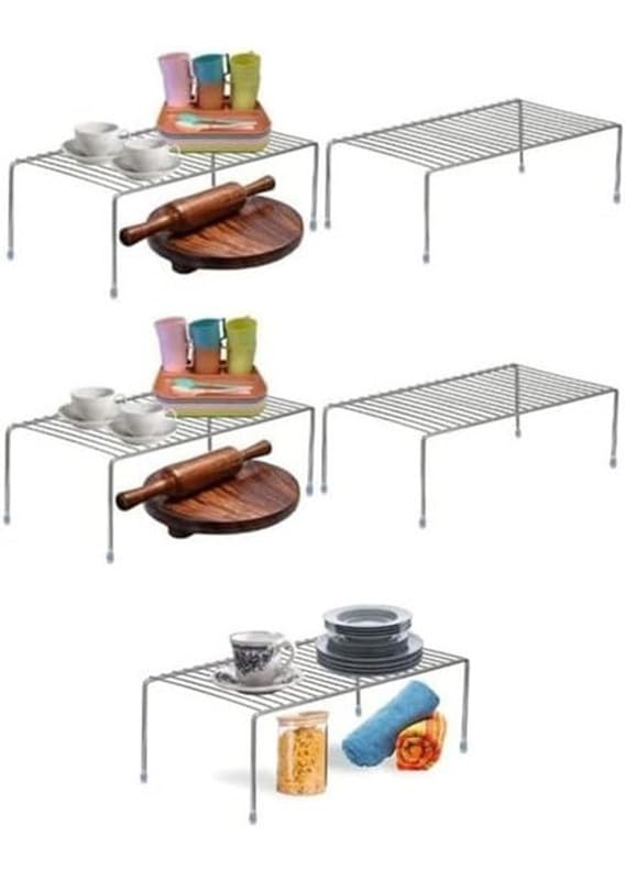 Stainless Steel Dish Rack for Kitchen, Storage Shelves for Kitchen, Cabinets Stand, Utensils Cookware Plate Dish Kitchen Storage Holder Stand, Expandable Shelf for Kitchen (Pack of 5)