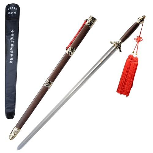 SHEN GUANG LONG Real Handmade Premium Tai Chi Sword Stainless Steel Blade Rosewood Scabbard Full Tang Martial Arts Practice Sword with Sheath and Bag Engraving Available (31 Inches #5)
