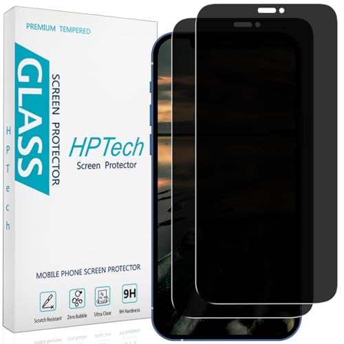 HPTech (2 Pack) Privacy Screen Protector for iPhone 12 Pro Max 6.7 Inch Anti Spy Tempered Glass Anti Scratch Bubble Free