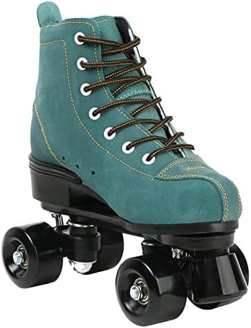 YYW Roller Skates for Women High Top Suede Roller Skates Shiny Light Up Four Wheels Double Row Roller Skates for Men with a Shoes Bag (Blue,39)
