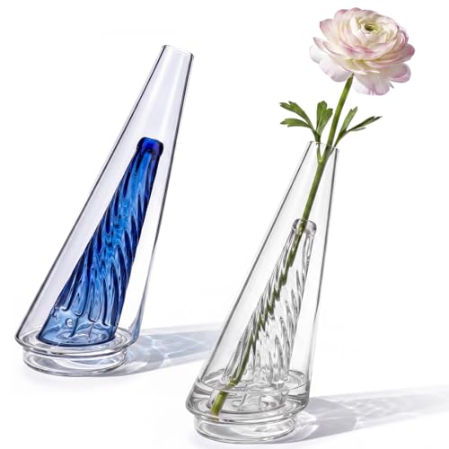 Leinuosen 2 Pack Stained Glass Vase Set, Colored Crystal Flower