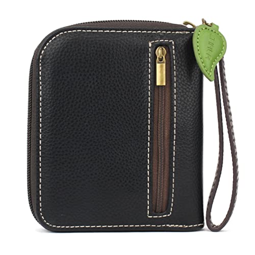 Image of CHALA Zip Around Wallet, Wristlet, 8 Credit Card Slots, Sturdy Pu Leather - Sunflower Group - Black