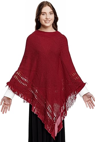Women's Hooded Cape Poncho Tassel Shawl Wrap Retro Style3
