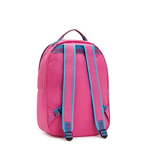 Kipling Women's Seoul 15” Laptop Backpack, Durable, Roomy With Padded Shoulder Straps, Nylon Bag, Pink Blue Cbv2, 12.75''L X 17.25''H X 9''D #TOP1