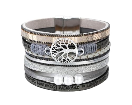 Image of Fesciory Leather Wrap Bracelets for Women, Boho Leopard Multi-Layer Crystal Beads Cuff Bracelet Jewelry