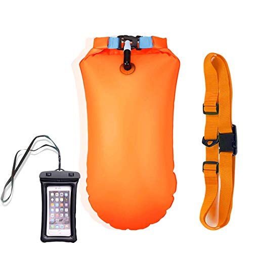 Boya natación, Alta Visibilidad, Bolsa Impermeable Inflable para Swim Buoy Todos los Deportes acuáticos y Nadadores de Agua Abierta, triatletas (Naranja)
