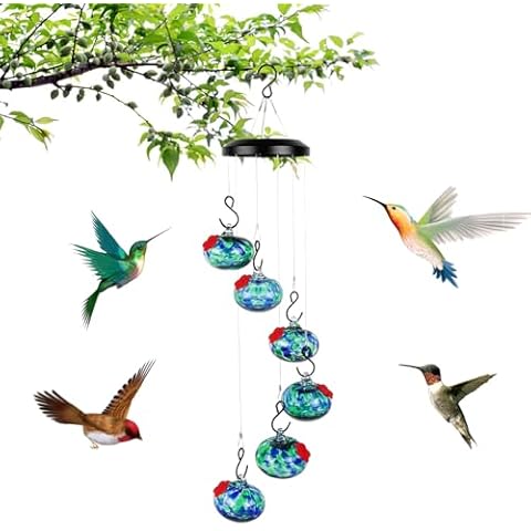 Hummingbird feeders, 2024 New Charming Wind Chimes Hummingbird Feeders, Hummingbird Wind Chime Feeder Garden Decor, Wind Chime Hummingbird Feeder, Hummingbird Feeders for Outdoors Hanging (Blue) Cover