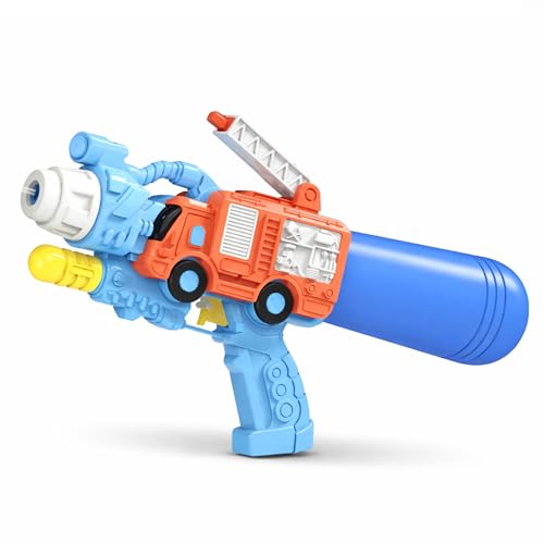 Image of Toyshine Fire Truck Design Handheld High Pressure Water Gun Squirt Pichkari Perfect for Holi Festival & Summer Outdoor Fun for Kids Boys Girls 4 & Above - Blue