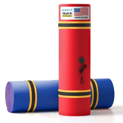 SOWKT [Newest Model 12 x 6 Feet Floating Water Pad - Floating Island for Lakes or Pools - Giant Lily Pad Holds up to 6 Adults or 14 Kids. Unlimited Fun! (Red/Black/Blue)