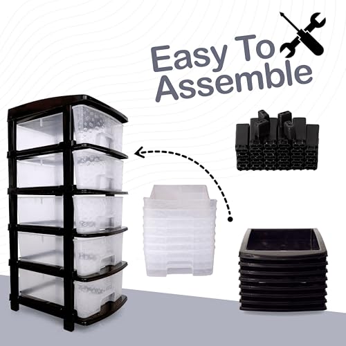 Image of Plastic Modular Drawer Storage Chest Of Drawers Organizer Storage Box, Large Stomo Racks For Multipurpose Anti-slip Shoes Organizers (Transparent, 5 Layer)