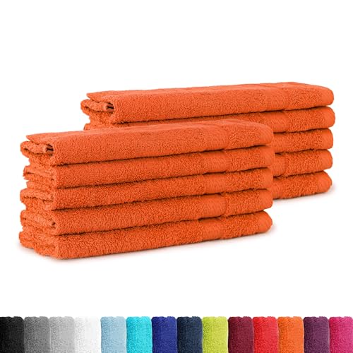 BaSaTex 10er Pack Frottee Gästetücher Set 30x50, Gästetuch aus 100% Baumwolle Öko-Tex Made in Green, Farbe Terrakotta Orange