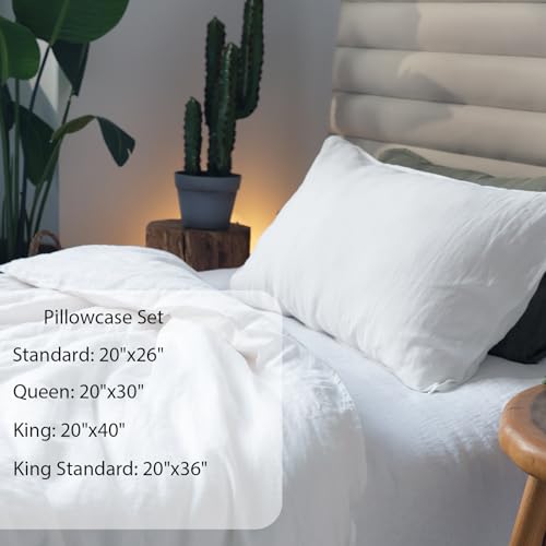 Image of XZ XIFA 100% Washed French Flax Linen Envelope Pillowcases, Pack of 2, Breathable & Durable Farmhouse Bedding (White, King 20 inchx40 inch)