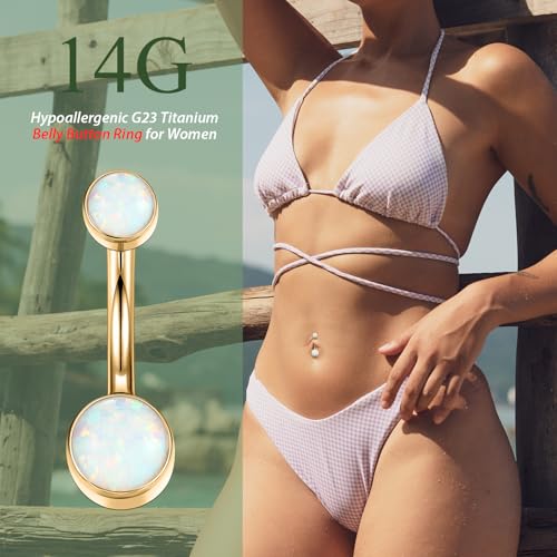 FUNLMO Titanium Belly Button Ring 14G Belly Button Piercing Internally Threaded Belly Ring Opal Floating Navel Piercing Jewelry Flat Back Navel Ring 10mm3