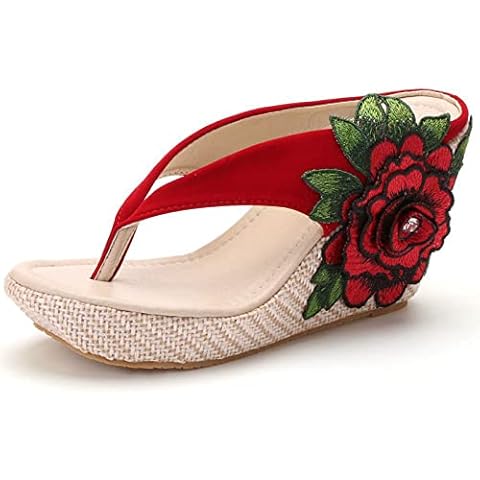 SaraIris Wedge Sandals for Womens Flip Flops Braided Embroidery Flower Platform Slip On Party Sexy Dress Slides Cover