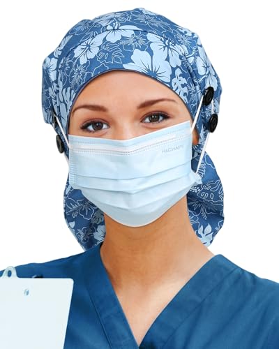 Image of Satin Lined Scrub Cap for Women Extra Large Long Hair Surgical Nurse Cap 4 Buttons