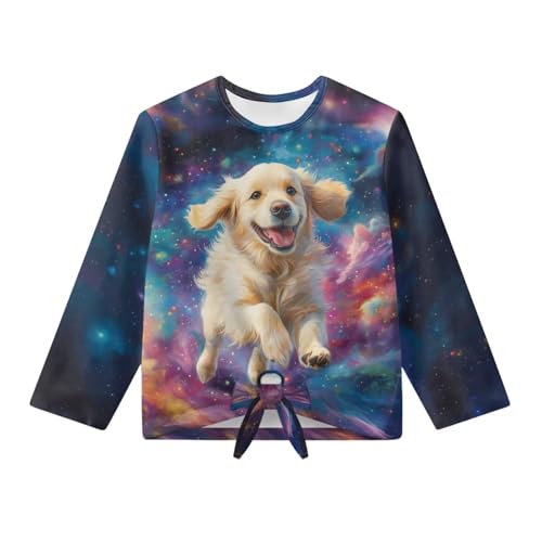 Xpyiqun T-Shirts for Girls Fall Outfits Size 5-12Y Trendy Kids Long Sleeve Tees Tie Front Knot Tshirts Tops