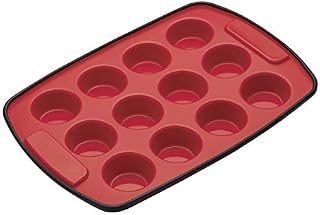 MasterClass Smart Silicone Mini Muffin Tray with 12 Holes, Oven Safe LFGB Grade Silicone, 29 x 20 cm, Red/Black