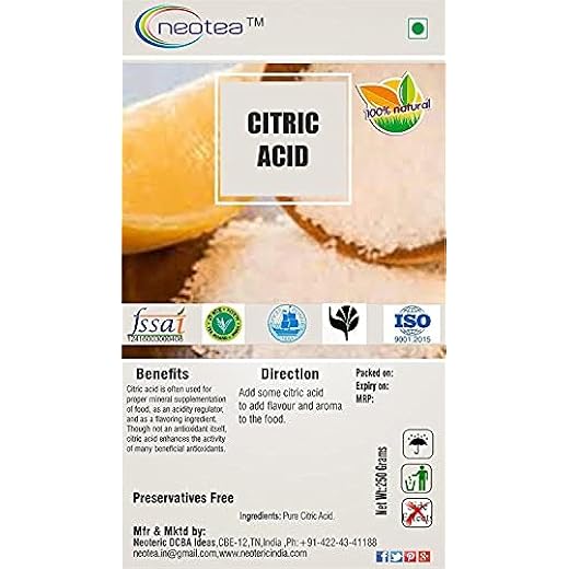 Neotea Lemon Citric Acid Powder 250 Grams Set Of 1