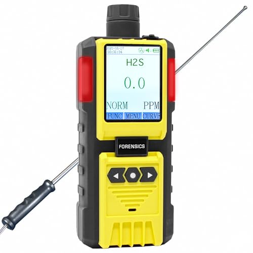 Hydrogen Sulfide Analyzer by Forensics | USA NIST Traceable Calibration | H2S Monitor | Computer Data Logging | Built-in Pump & 4ft Probe | 0.1ppm Resolution |