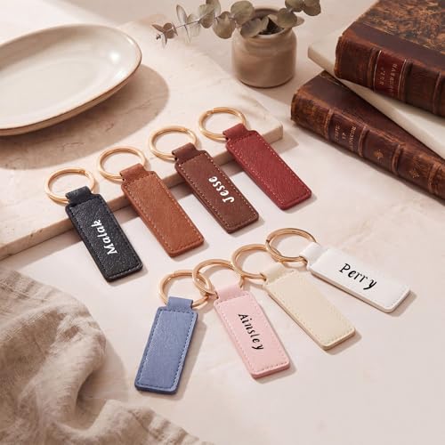 Image of Leather Key Fob Kit with Metal Rings, PU Leather Keychains Blank for Laser Engraving, DIY Craft Tools