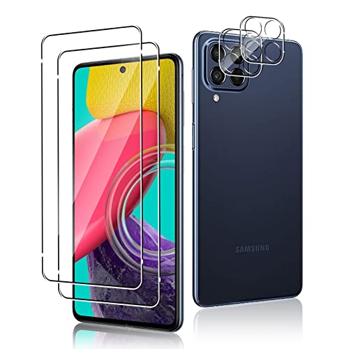 Funrae Schutzfolie für Panzerfolie für Samsung Galaxy M53 5G + Kameraschutz [2+2 Stücke], HD 9H Härte Anti-Fingerabdruck Hartglas Anti-Kratzen Schutzglas Blasenfrei Displayschutzfolie Folie Cover