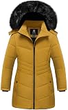 Pursky Girls Winter Jacket Fur Coat Sherpa Kids Girl's Warm Thicken Coats Windproof Long Outerwear With Removable Hooded Trim Yellow 6-7