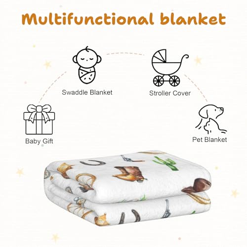 Image of Western Baby Blanket, Soft Flannel Cowboy Newborn Blanket, Cozy Unisex for Boys & Girls, Lightweight Stroller & Crib Blanket 30x40