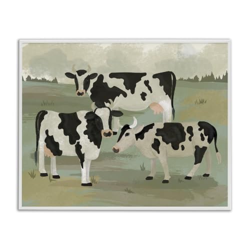 'Rural Cows Grazing Trio'| Framed Giclee Art