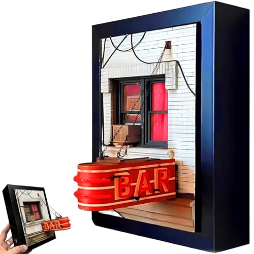 Miniature 3D Printed Wall Bar Window with Neon Sign