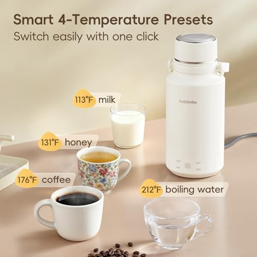 Image of 33.8 Oz /1000mL Portable Electric Kettle,304 Stainless Steel Travel Kettle Electric,4 Temp Settings with Holding Heat,600W Fast Boiling Water with Auto Shut-Off and Boil Dry Protection