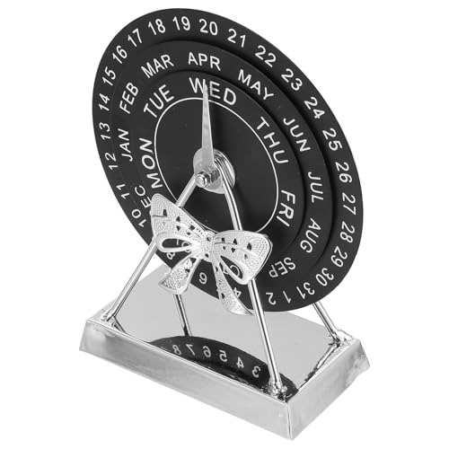 Calendrier Perpétuel Rond en Métal Noir, Décor de Bureau Vintage