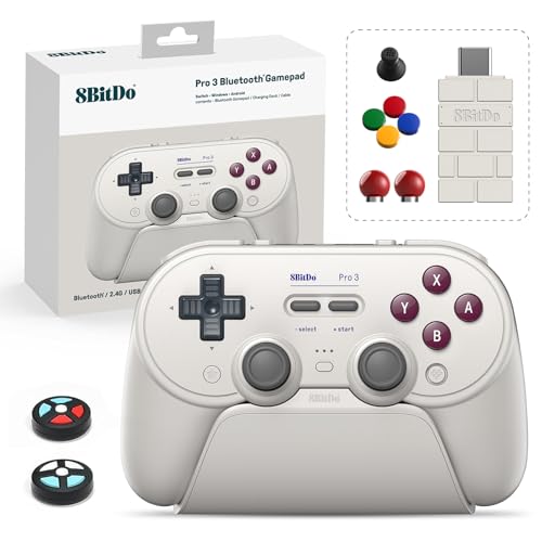 8Bitdo Pro 3 Bluetooth Controller with TMR Joysticks, Swappable ABXY Buttons, Pro Back Buttons, Charging Dock, Hall Effect Triggers for Switch/Switch 2, Windows, Apple, SteamOS, Android (G Classic)