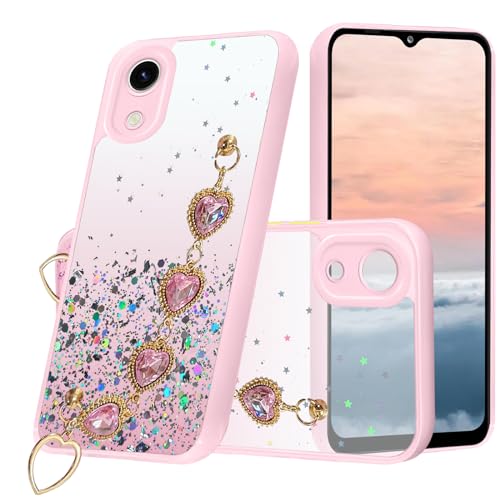 Kainevy Coque Silicone pour Samsung A03 Core avec Cordon Translucide Paillettes Couleur Dégradée pour Femme et Fille, Etui Housse de Antichoc Téléphone...