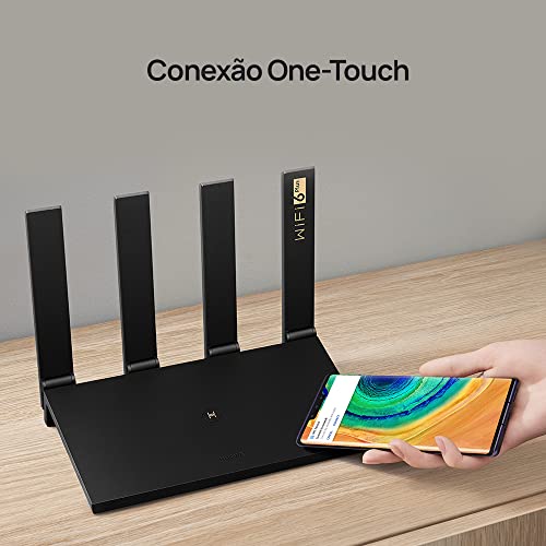 Roteador HUAWEI AX3 Pro Preto, WS7206, até 3000mbps de velocidade, WiFi 6, função mesh, toque para conectar e controle parentalal glide