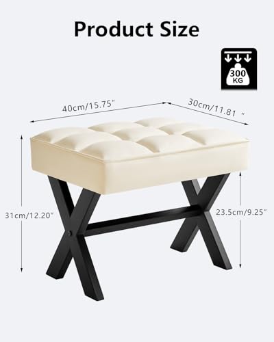 Image of IBUYKE Small 12 inch H Footrest, Square PU Step Stool, White WBD012W | Foot Stool Metal X-Leg Multi-Use Small Side Table Living Room Bedroom Entryway Office