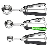 Cookie Scoop for Baking with Comfortable Handle - 3 Pcs Spring-Loaded Ice Cream Scoop 0.6 Tbsp / 1.2 Tbsp / 2.6Tbsp Ball, 18/8 Stainless Steel Cookie Dough Scoop