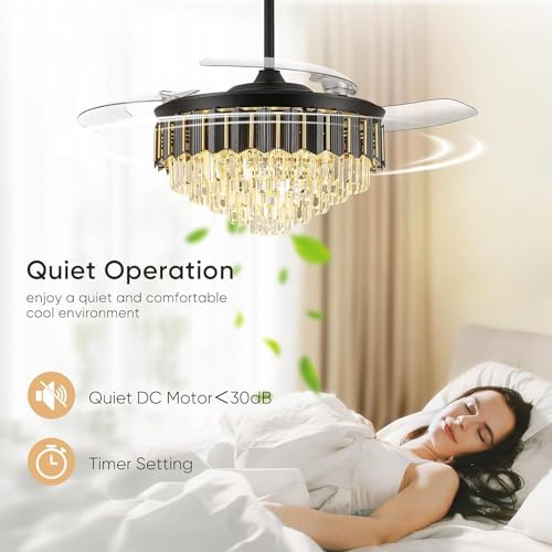 Image of 48'' Crystal Fandelier Ceiling Fan with Light, Black