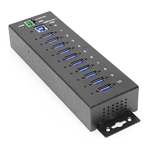 10 Port Managed USB 3.2 Gen 1 Hub w/ 15KV ESD Surge Protection Per Port Cover