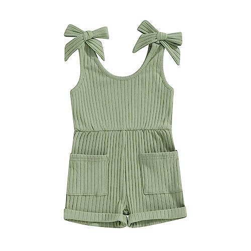 Image of Fernvia Toddler Baby Girl Summer Clothes Sleeveless Ribbed Knitted Jumpsuit Shorts Overalls Baby One Piece Outfit