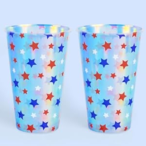 xo Fetti Fourth of July Party Decorations Iridescent Plastic Cups 16 Disposable 16 oz Cups USA Party Favors American Flag Party Supplies 4th of July Decorations Red White and Blue Decor