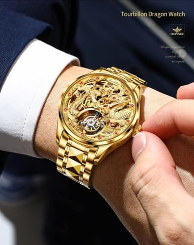 Image of OUPINKE Men's Skeleton Mechanical Watches Luxury Dress Automatic Self Winding Sapphire Crystal Waterproof Tungsten Steel Band Wrist Watches